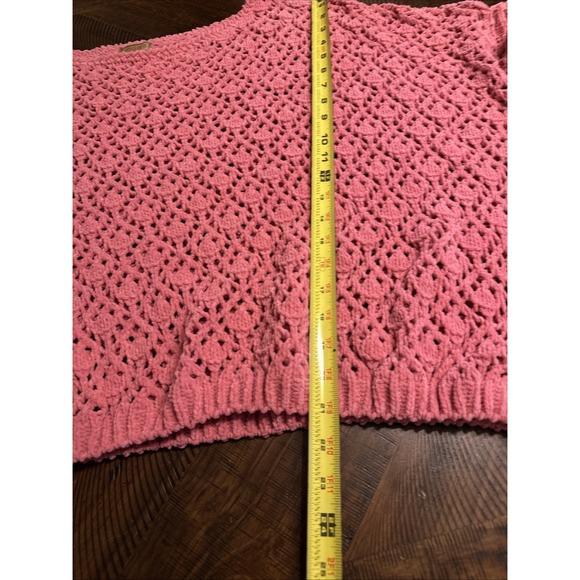 POL Sweater Women's Large 3/4 Wide Sleeves Cropped Oversized Boho Artsy Pink - Picture 10 of 12